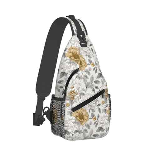 Sling Bag Rustic Flower Peony Floral Hiking Daypack Crossbody Shoulder Backpack Travel Chest Pack for Men Women