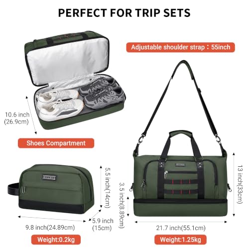 Nylon Duffle Bag for Men 50L with Toiletry Bag Sets Overnight Bag (2 Count)