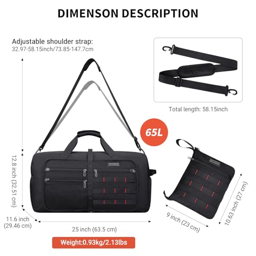 Foldable Duffle Bag for Men Large 65L Travel with Shoe Compartment