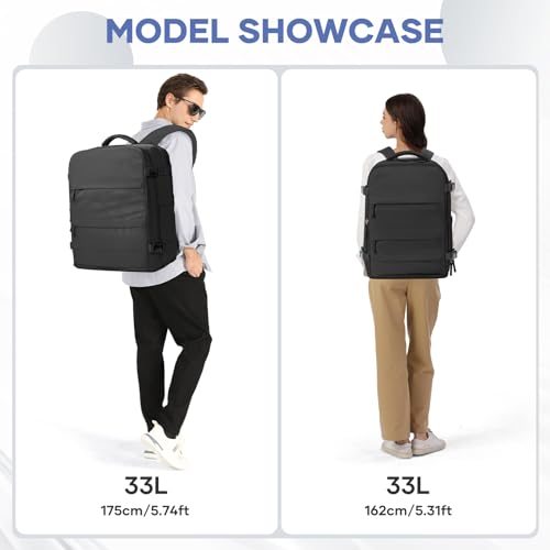 Large Travel Backpack Carry On for Women Man Black Waterproof Gym Backpacks with Laptop Compartment Mochila de Viaje Teacher Personal Item Backpack Rucksack Airplane Accessories Must Haves