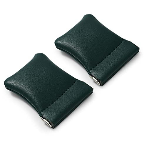 2 Pack Dark Green PU Leather Slim Ring Pouches Jewelry Bags Travel (2 Count)