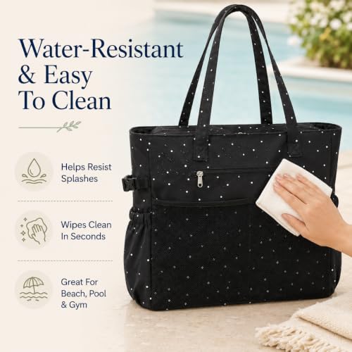 Waterproof Beach Tote Pool Bags for Women Ladies Extra Large Carry On Bag With Wet Compartment for Weekender Travel