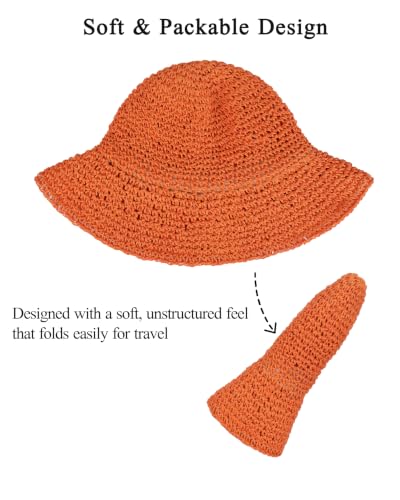 Womens Crochet Straw Sun Hat Foldable Floppy Wide Brim Beach Hat for Summer