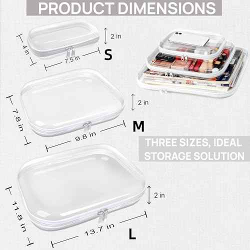 3PCS Clear Hard Plastic Zipper Case (3 Count)