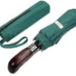 Folding Umbrella Real Wood Handle Herringbone Jade Green