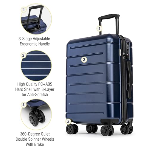 Carry On Luggage 22x14x9 Airline Approved Hardshell Carry On Suitcases with Wheels Travel Rolling 20 Inch Luggage with Cup Holder for Women Men