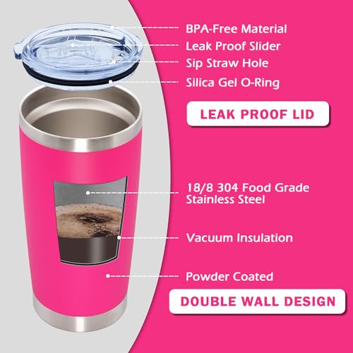 20oz Tumbler with Lid Stainless Steel Tumblers Insulated Mug Hot Pink 12P (12 Count)