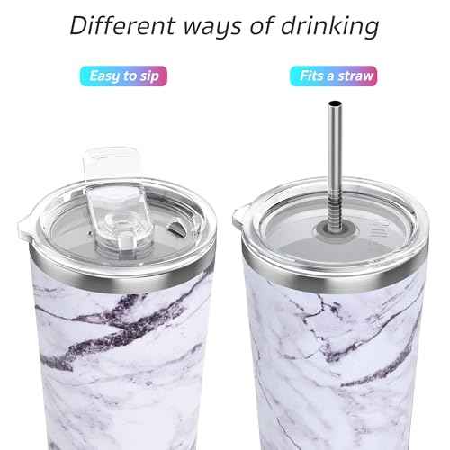 Stainless Steel Vacuum Insulated Tumbler Travel Mug 20 oz Coffee Cup with 2 Lids and Straws