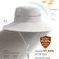 Womens Sun Hat with Ponytail Hole Beach Hiking Summer Wide Brim UPF 50+ Outdoor Protection Foldable Bucket Hat Light Grey