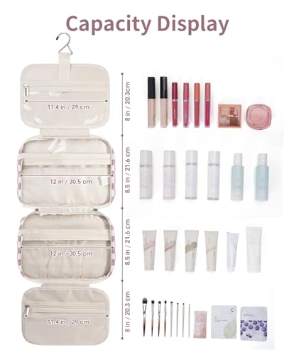 Travel Toiletry Bag for Women Large Hanging Makeup Bag Organizer Toiletries Bag for Full Size Essentials Accessories Cosmetics