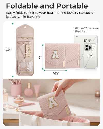 Travel Jewelry Organizer Case K Initial Jewelry Roll