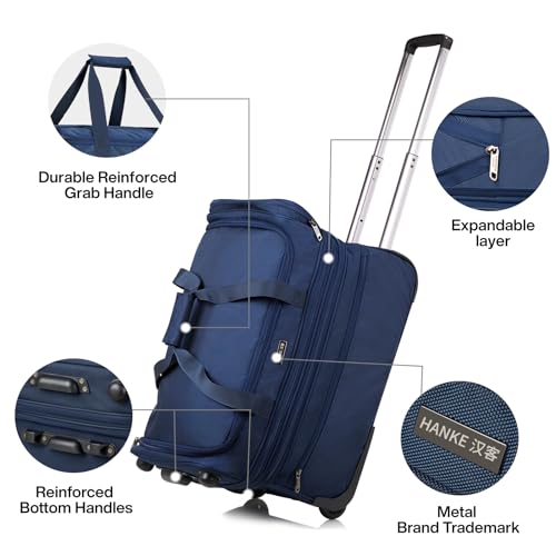 Large Expandable checked Luggage Suitcases with Wheels Foldable Duffle Bag for Travel suitcase for Women Men Garment Bag（Blue）