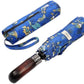 Folding Umbrella Real Wood Handle Garden of Glamour Cobalt Blue