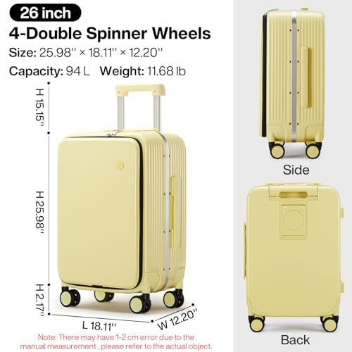 Large Checked Luggage with Cup Phone Holder and Charger Hard Shell Suitcases with Spinner Wheels
