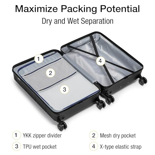 24 Inch Luggage TSA Approved Hardshell Suitcases with Spinner Wheels Durable PC+ABS Medium Checked Travel Luggage for Women Men