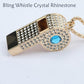 Blinged Blue Rhinestone Whistle for Coaches with Chain