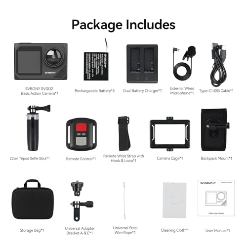 SVGo2 4K Action Camera Travel Kit with Selfie Stick Tripod