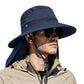 Outdoor Sun Hats with Stowable Neck Flap for Men Women UPF 50+ Mesh Summer Bucket Hat Wide Brim for Fishing Safari Hiking Navy Blue