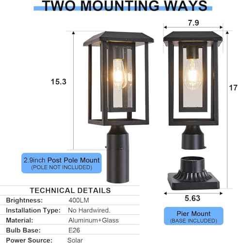 Solar Lamp Post Lights for Outdoor with Pier Mount Base