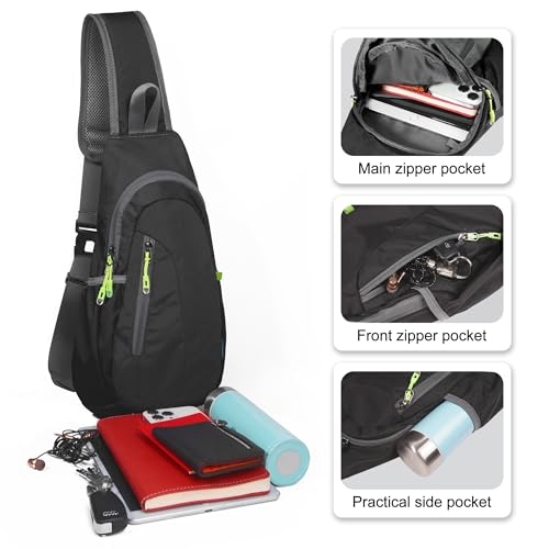 Small Sling Bag Lightweight Crossbody Bag for Women Men Hiking Backpack Travel Shoulder Bag Chest Daypack for Gym Work Outdoor Sports Black