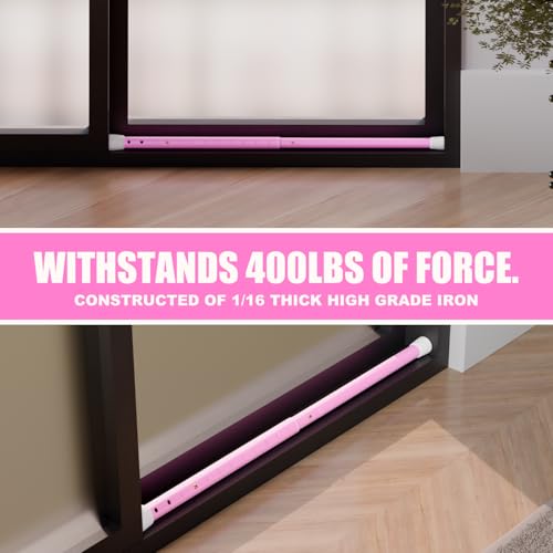 3-in-1 Door Security Bar, Security Door Stoppers & Door Barricade – Heavy Duty Adjustable Iron Security Lock Bar for Home Defense, Apartment & Travel Safety (1 Pack - Pink)