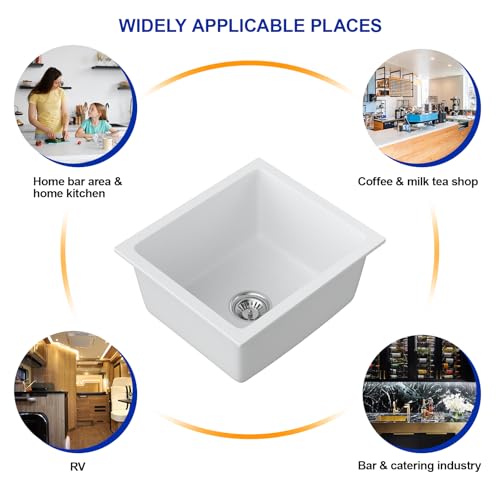 Dcolara 15 Inch White Undermount Wet Bar Sink Single Bowl Kitchen Sink Modern prep sink Granite Composite