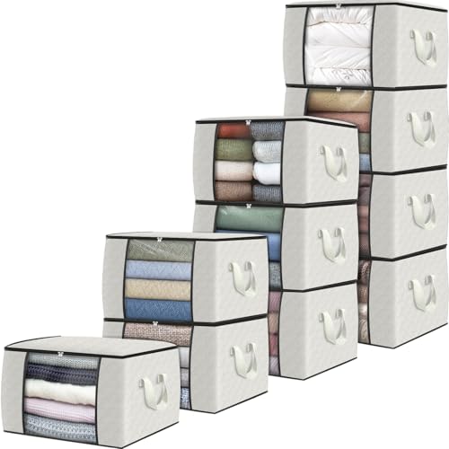 10 Pack Storage Bags for Clothes Blanket Storage Bins with Lids (10 Count)