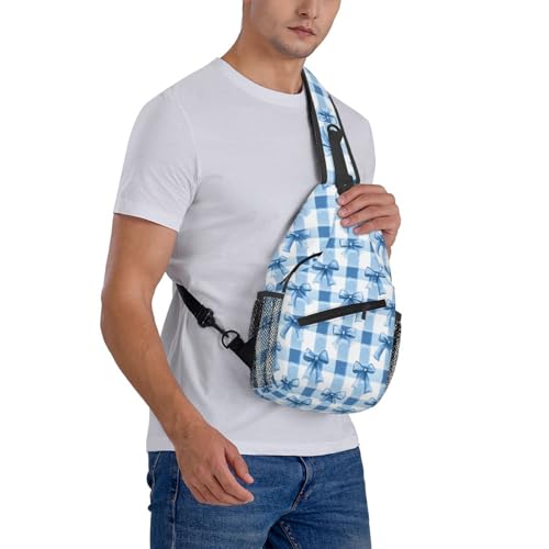 Sling Bag Blue Bows Check Hiking Daypack Crossbody Shoulder Backpack Travel Chest Pack for Men Women