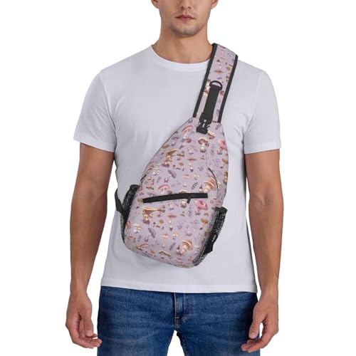 Sling Bag Mushrooms Vintage Botanical Hiking Daypack Crossbody Shoulder Backpack Travel Chest Pack for Men Women