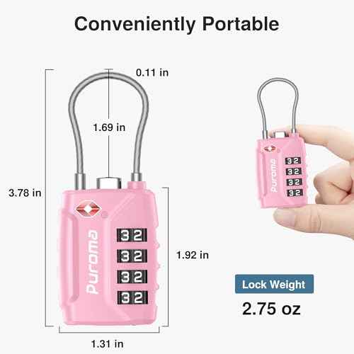 2 Pack TSA Approved Luggage Locks 4 Digit Code Cable Lock Basic Pink (2 Count)