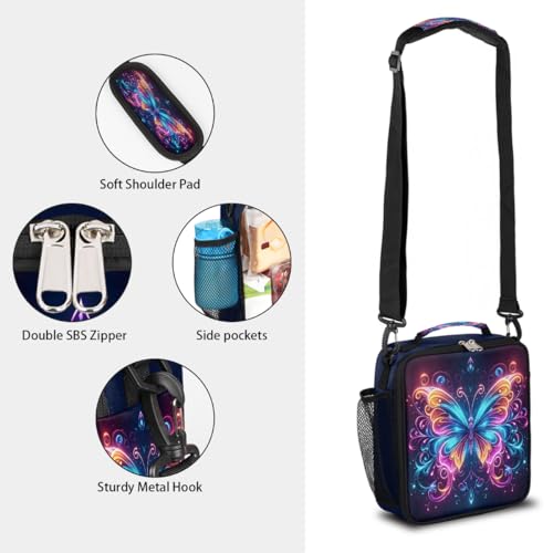 Colorful Butterfly Kids Lunch Box for Girls Boys Reusable Insulated Lunch Bag for Kids Toddler Thermal Cooler Spacious Lunchbox with Shoulder Strap Lunchbag for School Work Picnic (print 14)