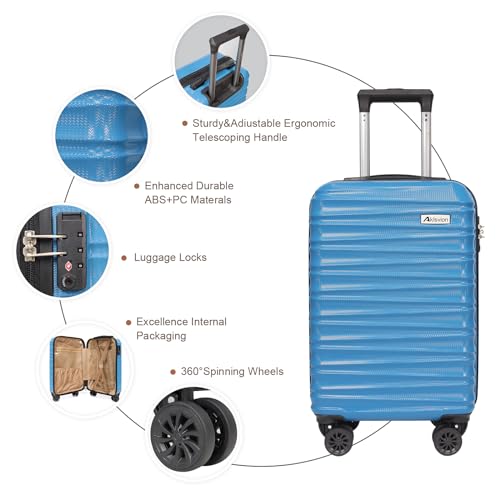 Luggage Set 3 Piece Luggage Set ABS hardshell Spinner Wheels Luggage Carry on Suitcase with Weekender bag & Toiletry bag（Skyblue） (3 Count)