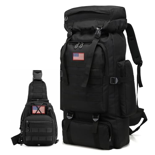80L 2 pack Hiking Backpack for Men with Sling Tactical Backpack (2 Count)