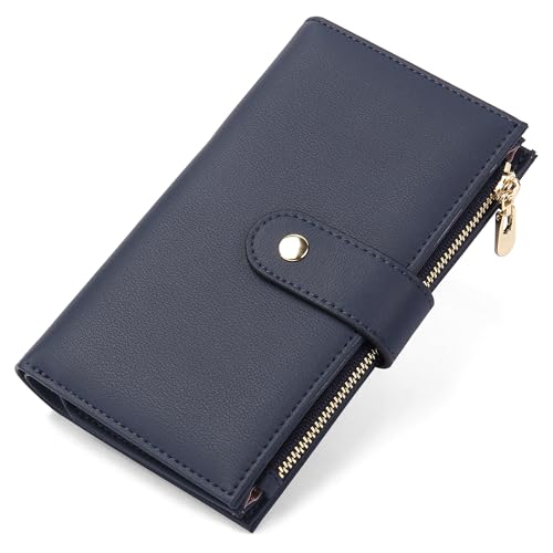 Wallet for Women RFID Blocking Leather Trifold Clutch Wallet Credit Card Holder Ladies Travel Wallet Purse with Passport