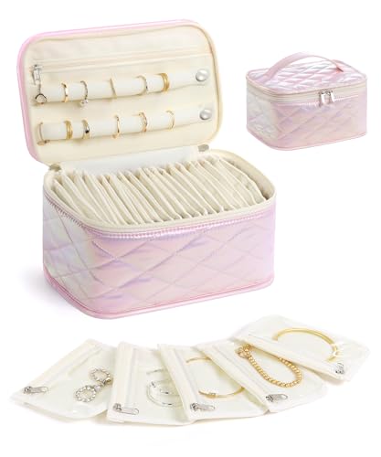 Large Travel Jewelry Organizer Box with 20 Clear Velvet Bags