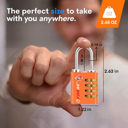 Dual-Opening: Key or Combination Access Lock, TSA Approved Locks for Luggage, Pelican case, Travel, Gym, School, Stainless Steel Shackle.(Orange, 2 Pk) (2 Count)
