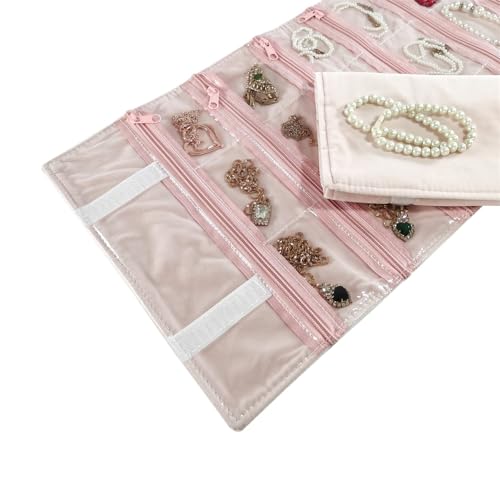 Travel Jewelry Roll Bag Portable Organizer Pouch With Grids&PVC Cover Storage Bags for Necklace