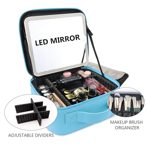Travel Makeup Bag with LED Mirror Travel Makeup Organizer with 3 Lighted Settings