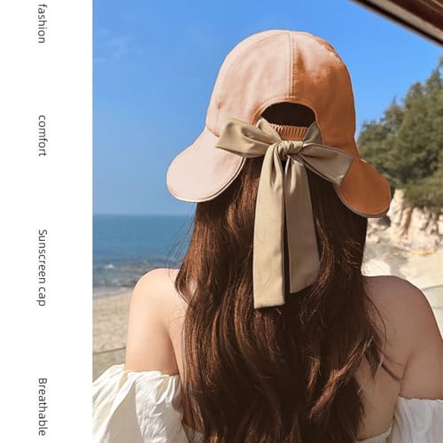Sun Hats for Womens Wide Brim Packable Hat UV Protection Beach Hat Shapeable Ponytail Sun Hats Bowknot Bucket Hat Adjustable Fishing Hat for Women Coral Pink