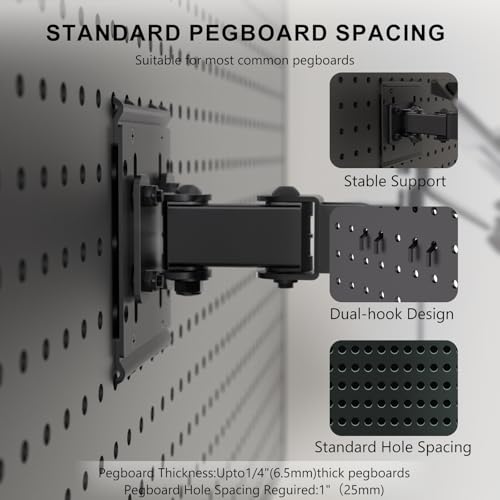 Articulating Pegboard Adjustable Mount for Laptop and Monitor 2 in 1 with Vented Tray