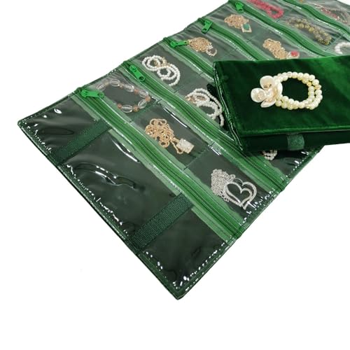 Travel Jewelry Roll Bag Portable Organizer Pouch With Grids&PVC Cover Storage Bags for Necklace