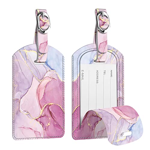 2 Pack Luggage Tags Leather Name ID Labels with Privacy Cover (2 Count)