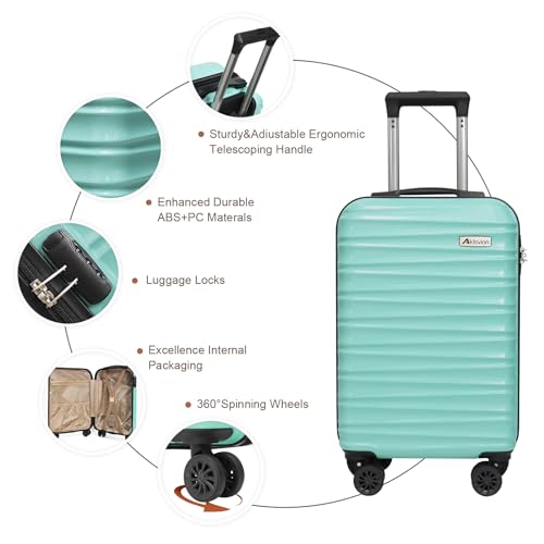 Luggage Set 3 Piece Luggage Set ABS hardshell Spinner Wheels Luggage Carry on Suitcase with Weekender bag & Toiletry bag（Mint Green (3 Count)