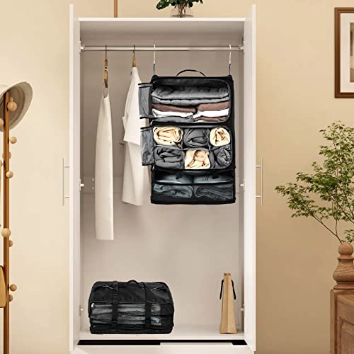 Travel Portable Hanging Shelves Closet Organizer Packing Luggage Storage with Multifunctional and Foldable Invisible Compartment
