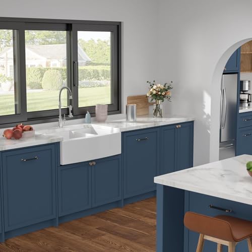 33 In. White Fireclay Farmhouse Sink Curved Apron Front Country Style