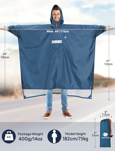 Hooded Rain Poncho for Adult Waterproof Lightweight Raincoat