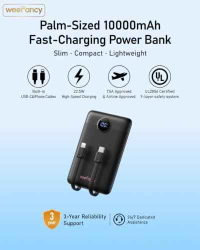 Compact Portable Charger 10000mAh with Built