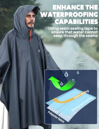 Hooded Rain Poncho for Adult Waterproof Lightweight Raincoat
