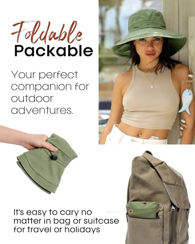 Sun Hats for Women Gardening Hat Wide Brim Ponytail Beach Sun Protection Breathable Cotton Summer Hat with Fold