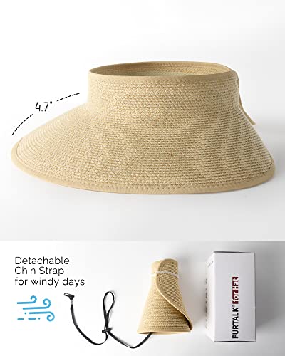 Womens Sun Hat with Ponytail Hole Wide Brim Beach Straw Visor